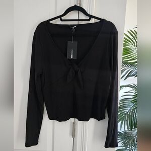 Fashion Nova Black Tie-Front Long Sleeve Top